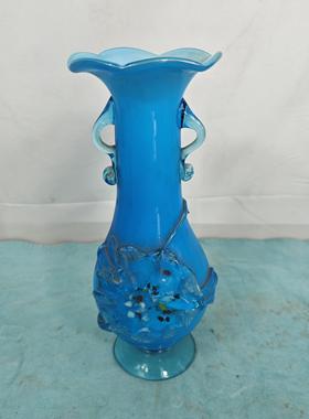 7080年代怀旧琉璃玻璃花瓶红蓝色民俗老物件覆古影视道具展览摆件