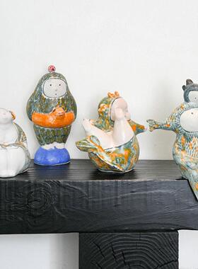 Dnnni手作陶艺彩色人物艺术雕塑儿童房客厅橱窗展示柜装饰品摆件