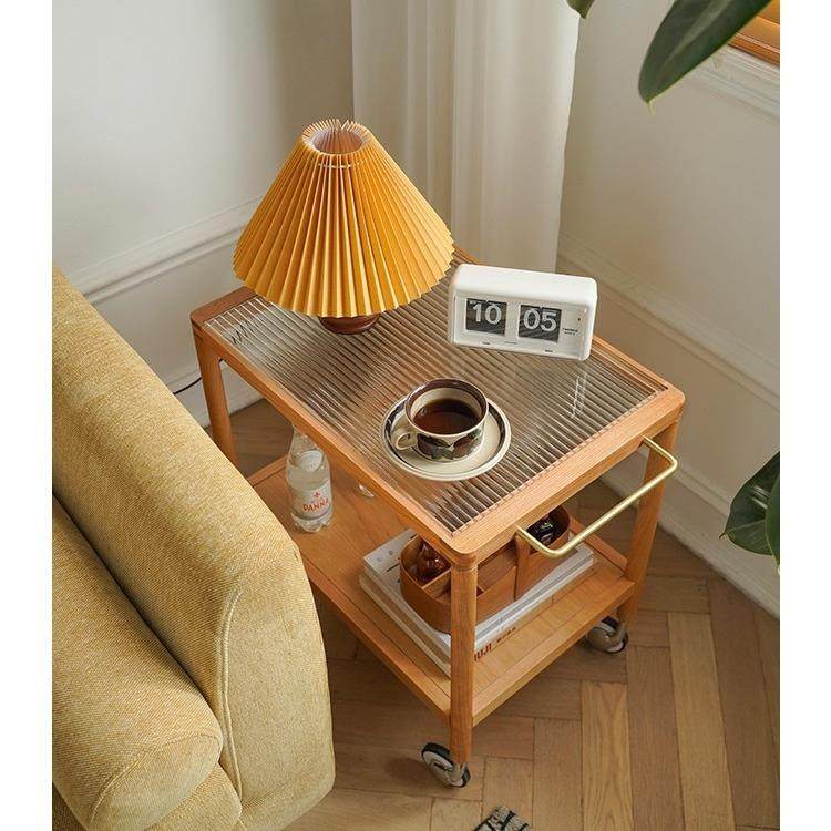 北欧实木沙发边几小户型客厅樱桃木玻璃茶几日式可移动小推车带轮,淘宝优惠券,粉丝福利购,淘宝优惠卷