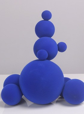 北欧现代创意几何植绒金属圆球叠加摆件雕塑客厅玄关W样板房装饰