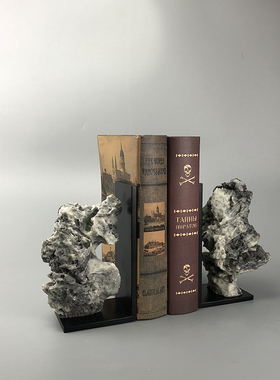 现代新中式铁艺假山书靠书档摆件样板房客厅家P居书房酒柜软装饰