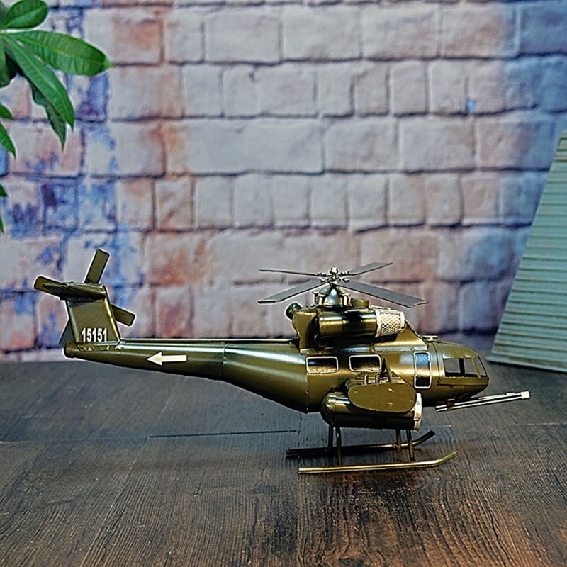 复古美式武装直升机模型家居软装摆件铁艺工艺品摆设摄影道具 - 图3
