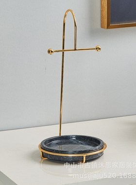 轻奢北欧大理石金属化妆品收纳A盘首饰挂架收纳盘天然大理石托盘