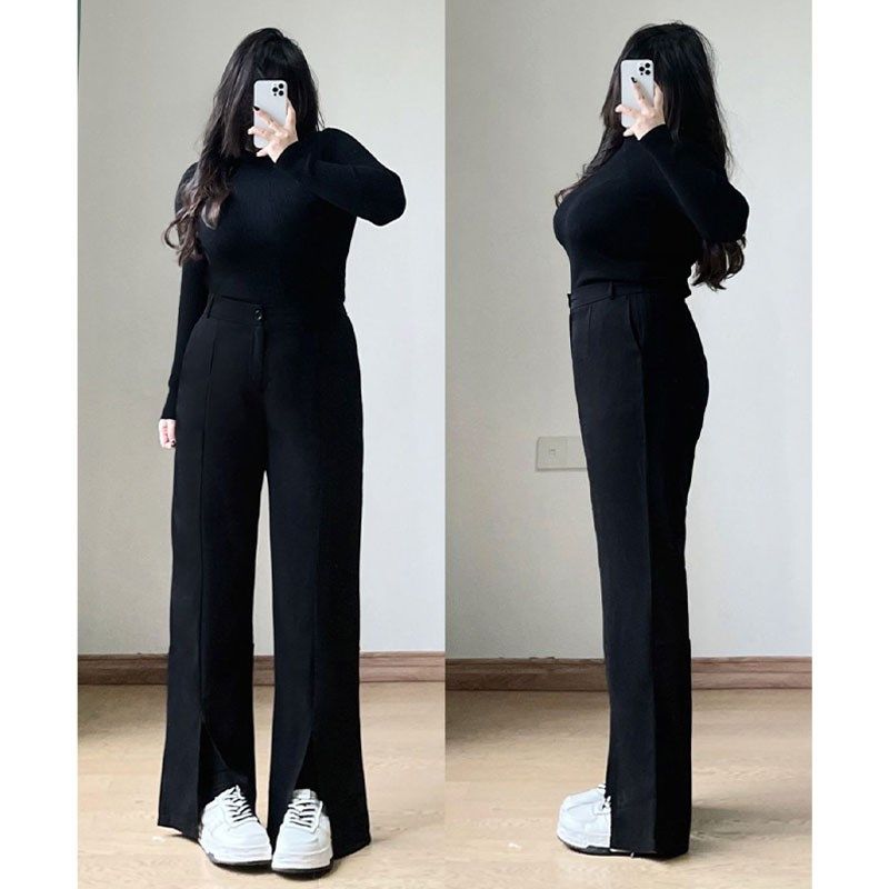 2-300斤胖mm大码女装秋冬高腰加绒休闲裤显瘦开叉直筒阔腿西装裤,淘宝优惠券,粉丝福利购,淘宝优惠卷