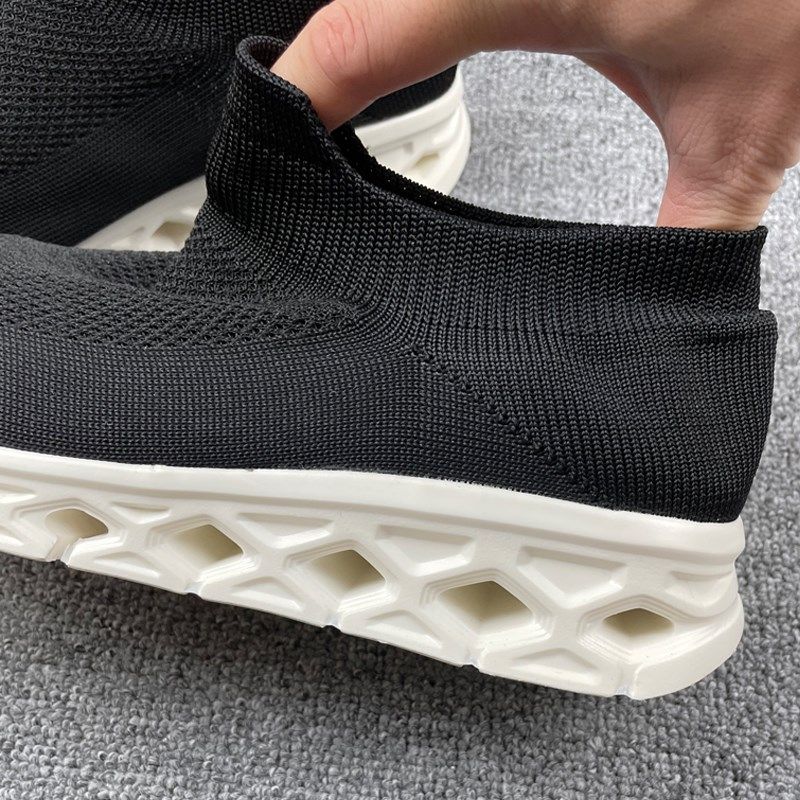 大码女鞋袜子鞋全黑外贸飞织套筒纯色深口日常平跟圆头百搭休闲鞋,淘宝优惠券,粉丝福利购,淘宝优惠卷