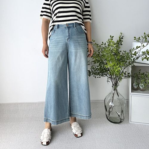 大码女装阔腿牛仔裤女夏季薄款宽松直筒裤梨型显瘦九分裤胖mm裤子 - 图0