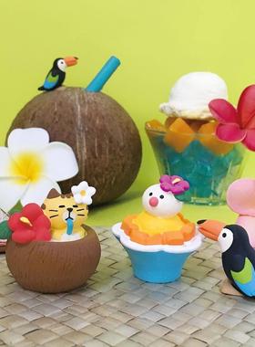 日本猫岛系列美人鱼椰子树椰汁猫饰品海滩夏威夷风格可爱小