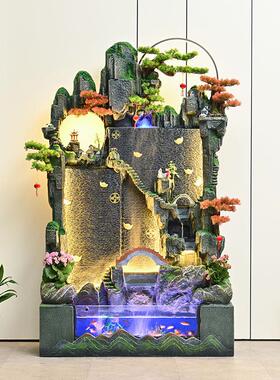 大型假山流水喷泉落地摆件加湿器客厅阳台风水轮循环水幕鱼缸景观