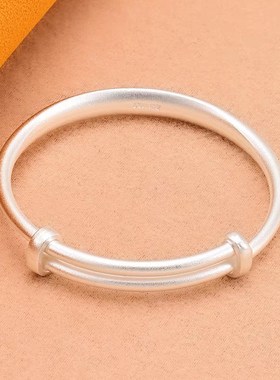 宝宝银手镯999纯银古法婴幼童儿孩实心兔龙蛇年满月百日周岁礼物