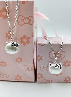 999婴儿纯银项炼卡通小猫骑鞭炼锁骨炼古代银吊坠女学生和儿童