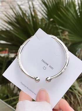 999纯银手镯繁花年轻款开口实心银镯子送女友闺蜜妈妈生日礼物