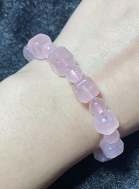 天然粉水晶方糖手链女时尚小清新简约方块手串饰品礼物百搭送女友