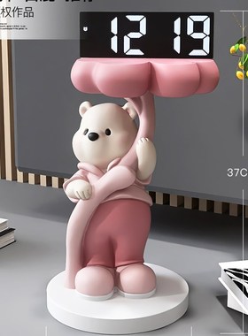 创意熊摆件数字电子时钟客厅电视柜酒柜钟表家P居装饰品床头柜摆