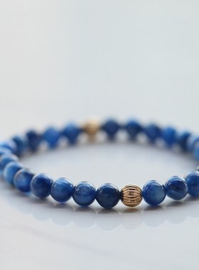 情侣七夕蓝晶石手链单圈6.5/8mm手链水晶礼物简约大气DIY男女款