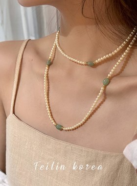 天然石珍珠长款串珠项链女2024新款爆款锁骨链轻奢高级感小众颈链