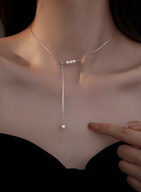 999纯银项链女天然珍珠项链女款轻奢小众锁骨链颈链2024新款爆款