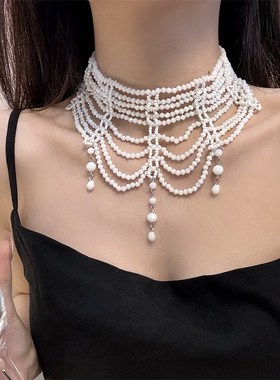 黑色串珠长款配饰颈链复古轻奢项链3新款女