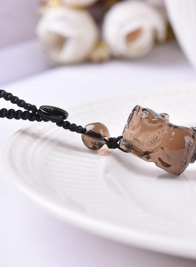 天然茶水晶12生肖立体雕刻钥匙扣链礼物鼠牛虎兔龙蛇马羊猴鸡狗猪