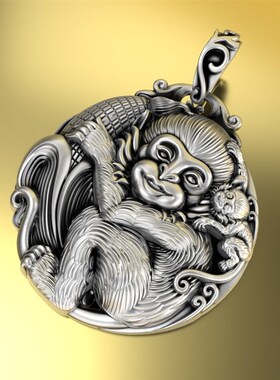 代代封候纯银生肖猴 吊坠顶坠项炼带个性刻字本命年项炼男女银饰