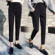 Summer suit trousers for women with slim figures and small feet, loose nine-point pants with high waist, straight pipe, black thin suit