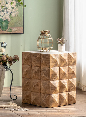 侘寂风复古实木小茶几客厅沙发边几E民宿角几样板房酒店床头小桌