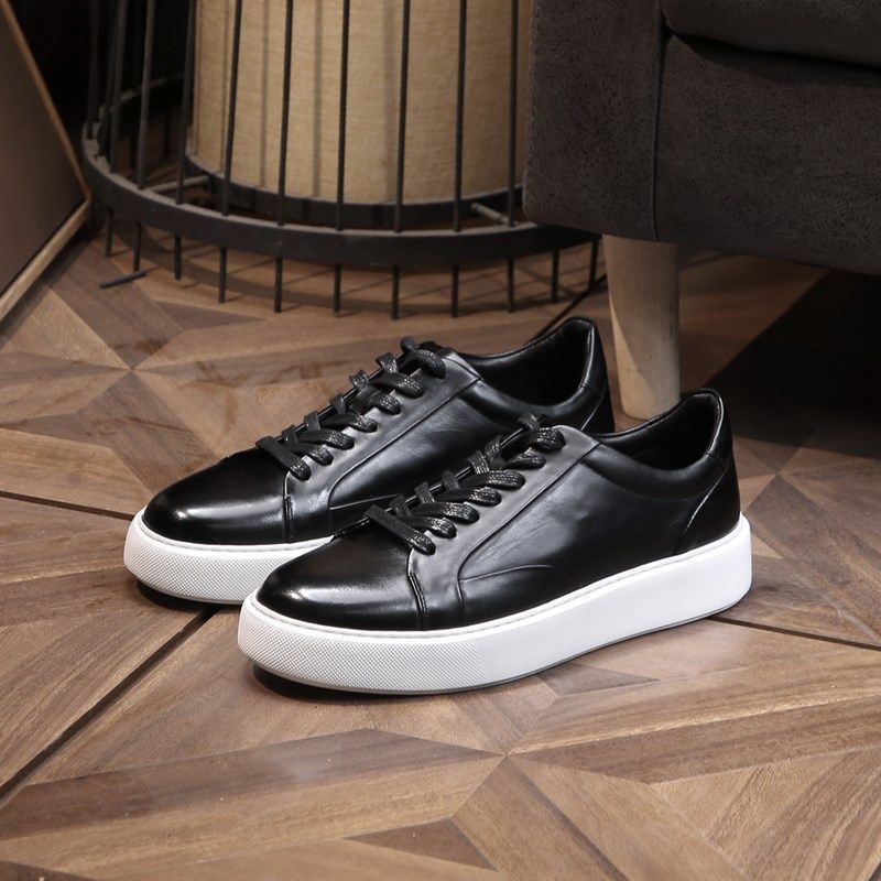 2025新款真皮头层牛皮休闲板鞋男潮厚底增高运动百搭小黑鞋子吸汗,淘宝优惠券,粉丝福利购,淘宝优惠卷