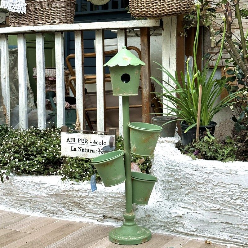 美式乡村铁艺做旧斑驳鸟屋三桶花架橱窗装饰品庭院家居落地摆件,淘宝优惠券,粉丝福利购,淘宝优惠卷