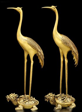 纯铜仙鹤龟鹤延年双鹤青铜鹤送老人祝寿礼品中式客厅落地摆件大号