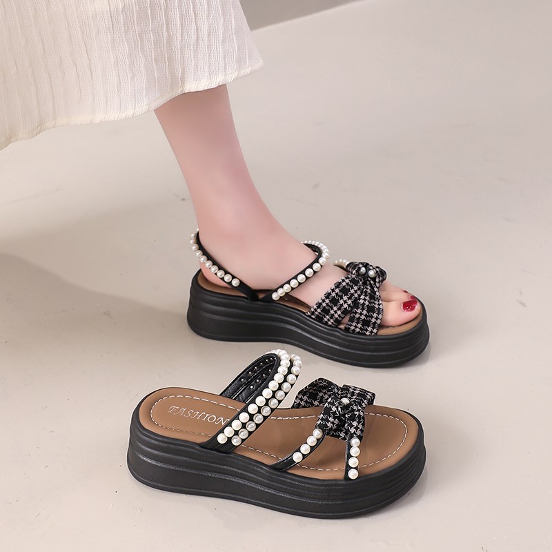 仙女风配裙子凉鞋女夏季外穿精致2024新款松M糕厚底两穿凉拖鞋34 - 图0