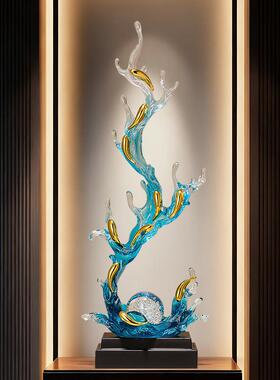 入户玄关九鱼聚财锦鲤鱼流沙画招财摆件办公室客厅乔迁新居礼物品
