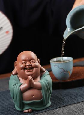 弥勒佛菩萨大肚笑佛招财摆件中式客厅博古架桌面陶瓷欢喜佛像装饰