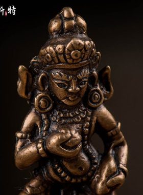 尼泊尔手工7厘米紫铜摆件黑财神藏巴拉铜像可水供 随身像玄关家居