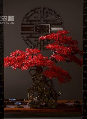 高端彷真崖柏迎客松罗汉松红枫盆栽假树盆景客厅玄关桌面装饰摆饰