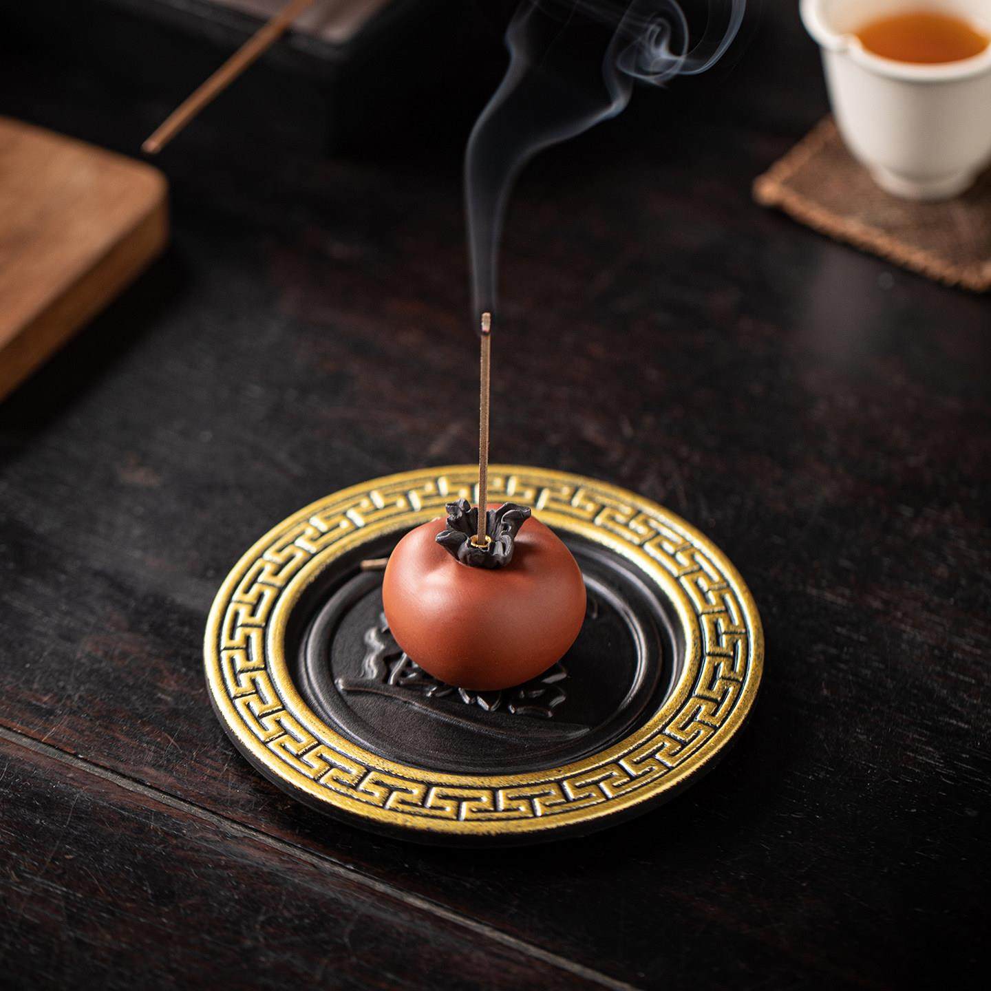 柿柿如意陶瓷香插香托家用室内沉香檀香薰香炉茶道柿子香座摆件,淘宝优惠券,粉丝福利购,淘宝优惠卷