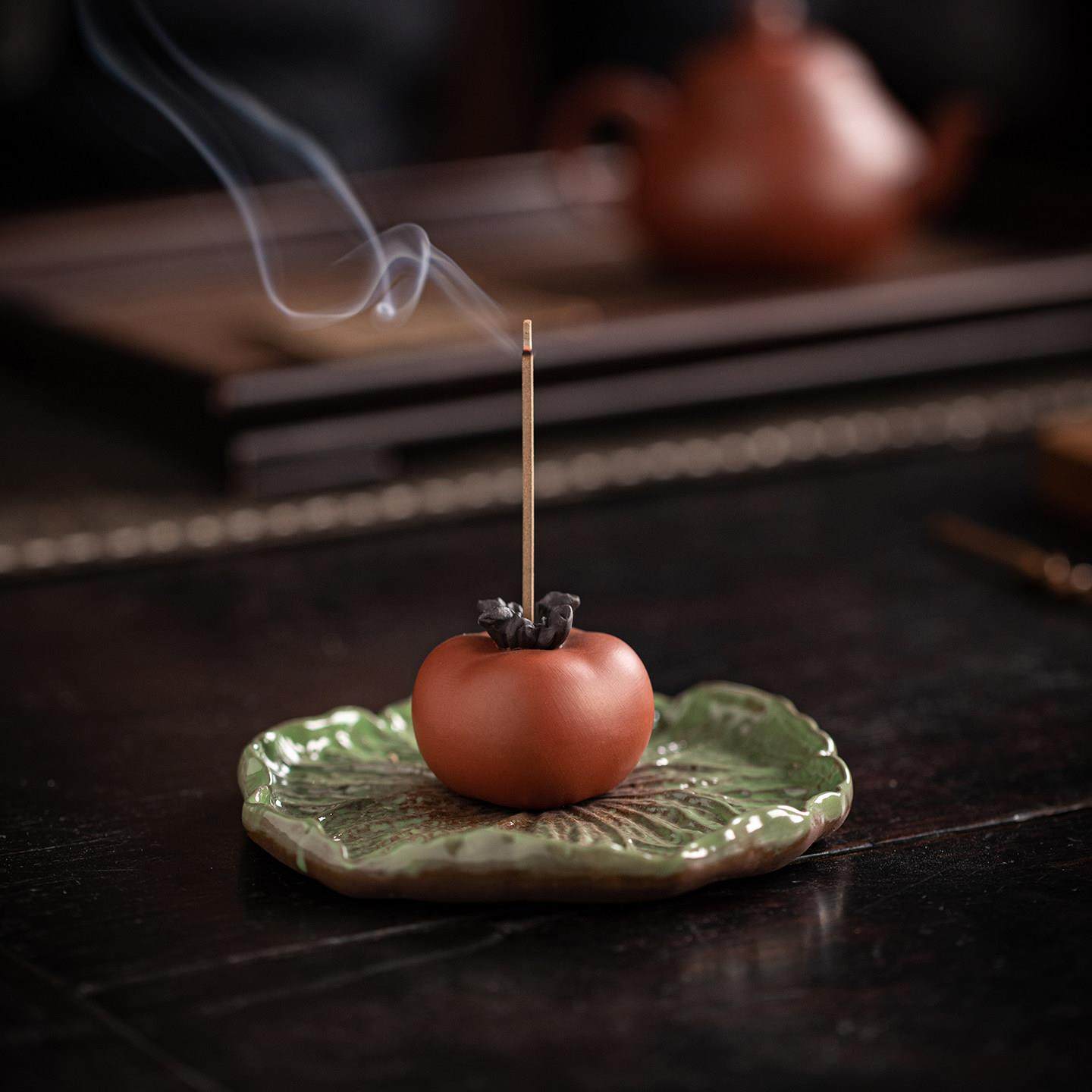 柿柿如意陶瓷香插香托家用室内沉香檀香薰香炉茶道柿子香座摆件,淘宝优惠券,粉丝福利购,淘宝优惠卷