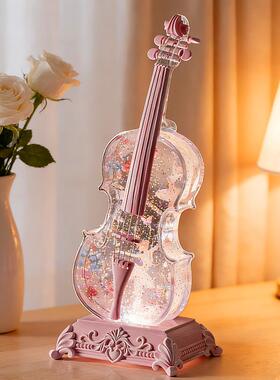 蓝牙音乐盒小提琴八音盒水晶球女童女生小女孩生日礼物摆饰三八节