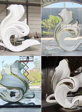 大型不锈钢雕塑定制异形圆环飘带房地产公园金属抽象艺术水景摆件