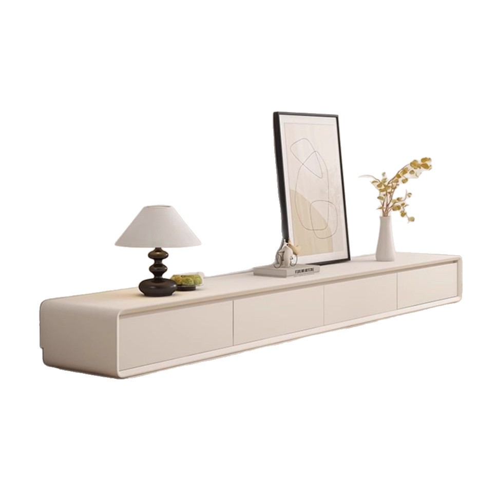 Nordic cream style modern minimalist floor-standing TV cabinet coffee table combination solid wood cabinet minimalist milk white TV cabinet