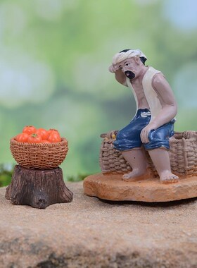 庭院造景中式假山摆件阳台鱼池景观E桌面摆设农夫丰收喜庆寓意祝