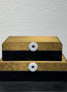 中古风新中式样板间软装家居皮质首饰盒售楼部大堂装饰柜收纳盒