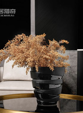 北欧轻奢样板间茶几摆件客厅桌面收纳罐托盘金属烛台Y陶瓷花瓶组