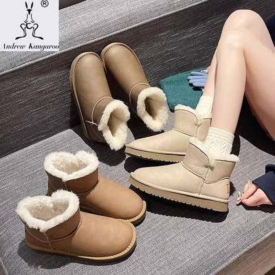 Andrew Kangaroo正品安德鲁袋鼠两穿厚底毛毛雪地靴明星代言yz