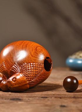 木鱼法器实木一套寺庙家用打击乐器大号静心念经木鱼花梨木雕摆件