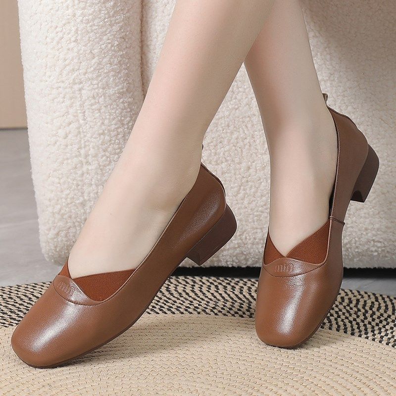 鞋子女单鞋平底中年女士皮鞋妈妈A鞋平底软底软皮舒适夏季浅口女,淘宝优惠券,粉丝福利购,淘宝优惠卷