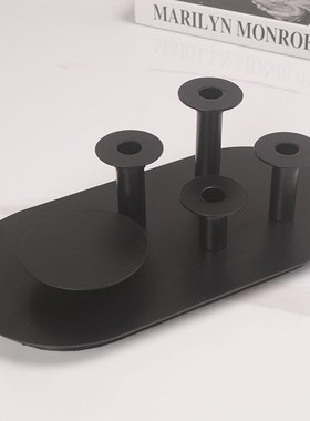 简约现代黑色白色磁铁烛台摆件框架托盘别墅酒店样板间桌面装饰品