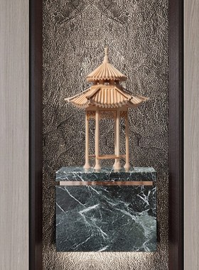 六角凉亭新中式仿古建筑模型装饰摆件酒店民宿茶室玄关木质艺术品