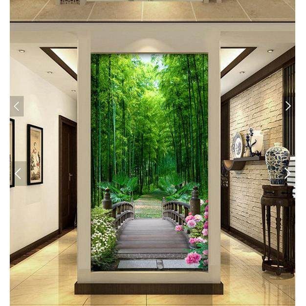 玄关过道墙贴画3d立体壁画自粘防水壁纸客厅墙纸贴纸林荫小道定制,淘宝优惠券,粉丝福利购,淘宝优惠卷