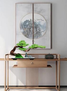 新中式彷真迎客松实木绿植盆景客厅玄关办公室桌面家居装饰品摆件