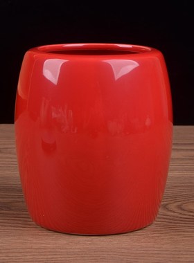 陶瓷笔筒现代中国风桌面收纳办公室书房家居装饰风水摆件红色笔筒