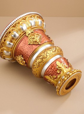 藏式彩绘树脂手摇底座莲花财申八吉祥幡家居佛具室内桌面装饰摆件